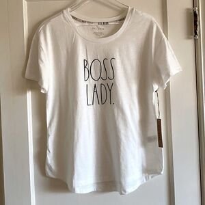 NWT Rae Dunn BOSS LADY White T-Shirt Size L